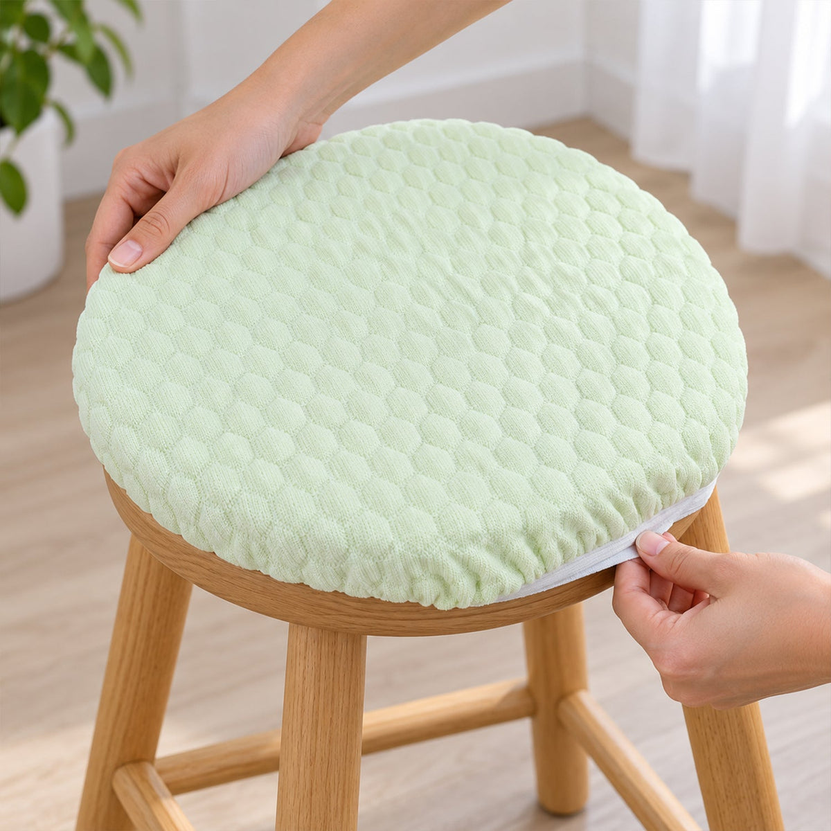 Textured Round Stool Cushion Cover with Elastic Edge (1 Pc, 26 x 26 Cm)