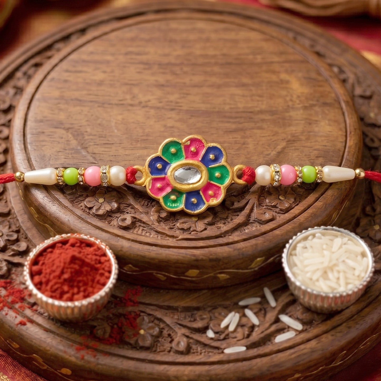 Decorative background with multicolor flower rakhi