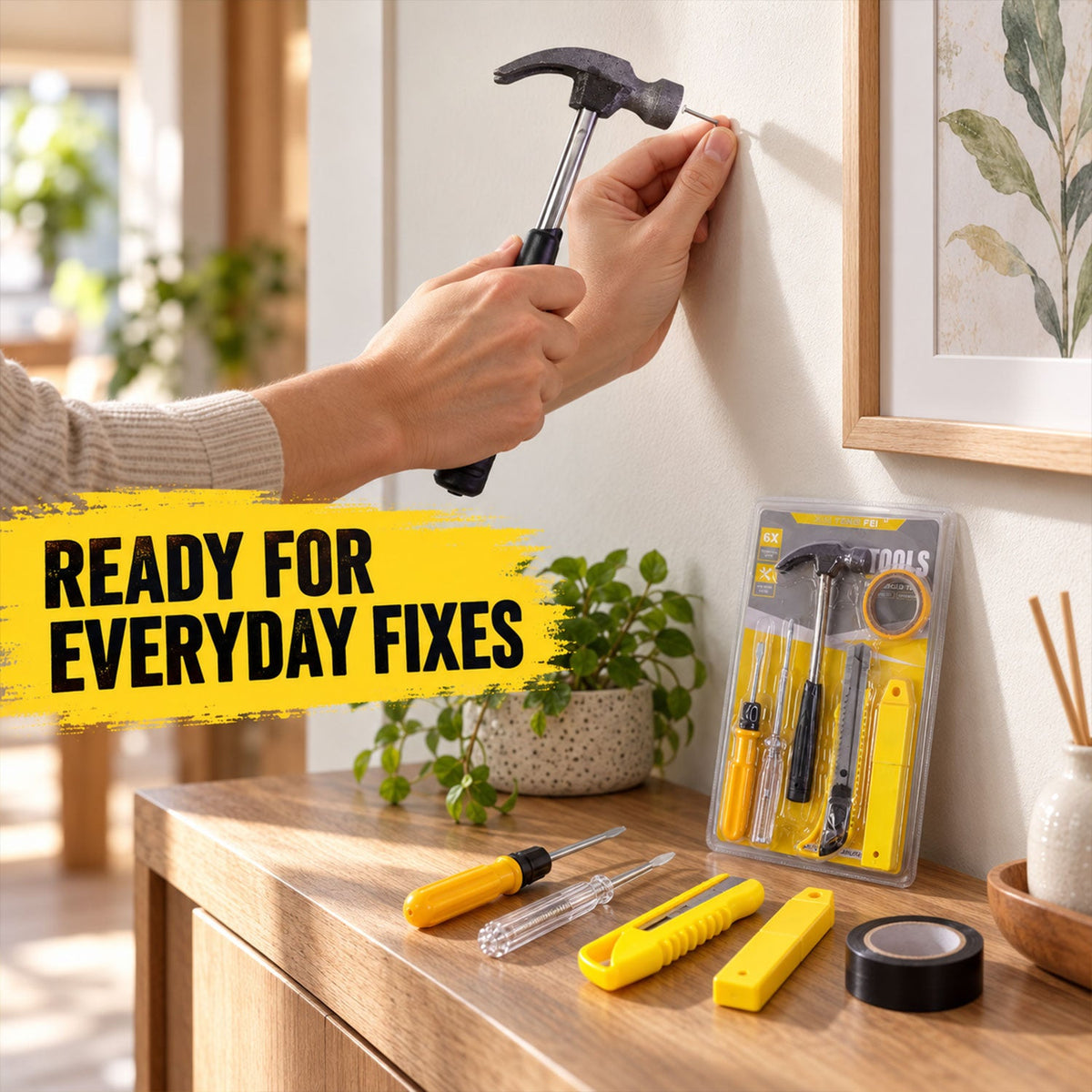 6 in 1 Home Repair Hand Tool Kit with Hammer, Screwdriver & Cutter (1 Set)