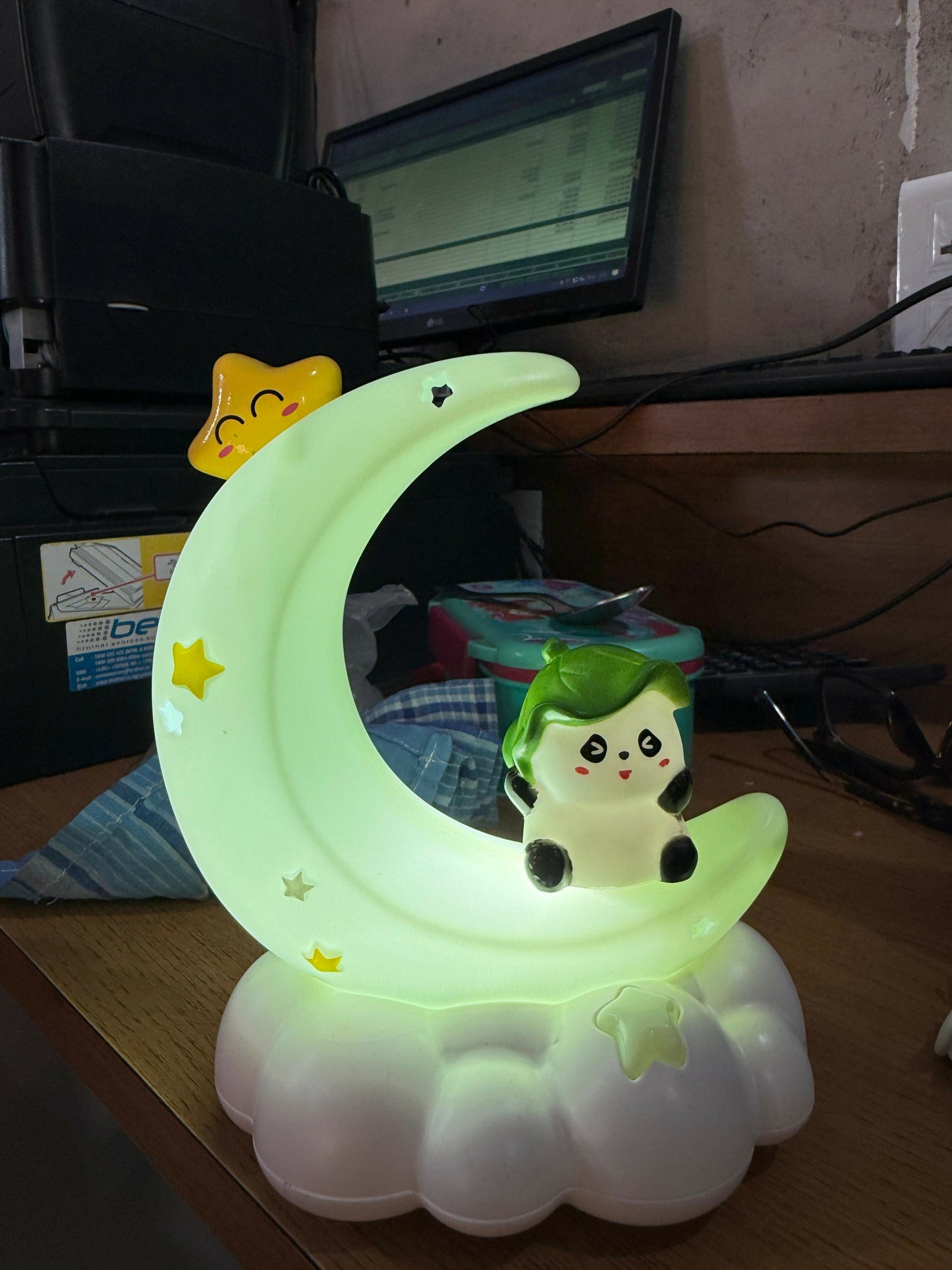 Cute Panda Moon Star Kids Night Lamp with Soft LED Bedside Light