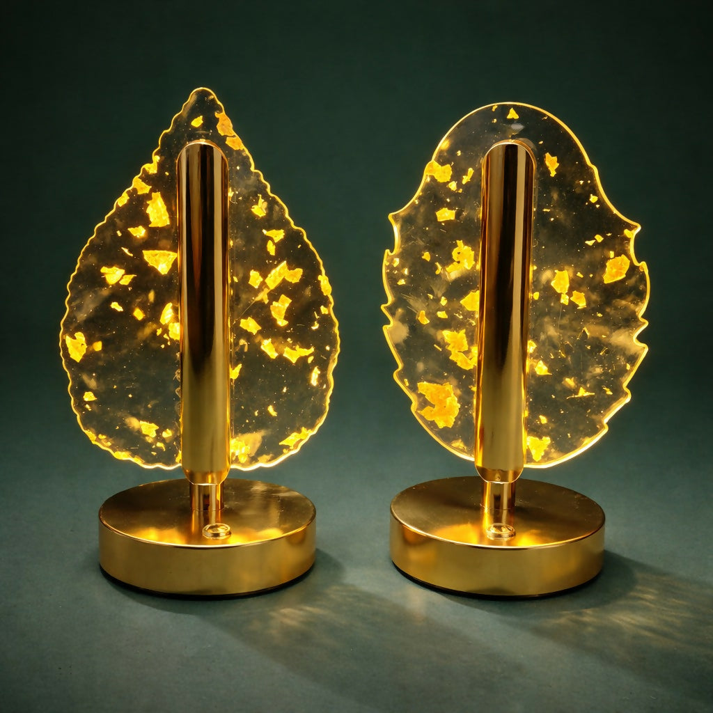 Leaf Design Crystal Table Lamp with Warm Glow Decorative Light (Pattern may vary)