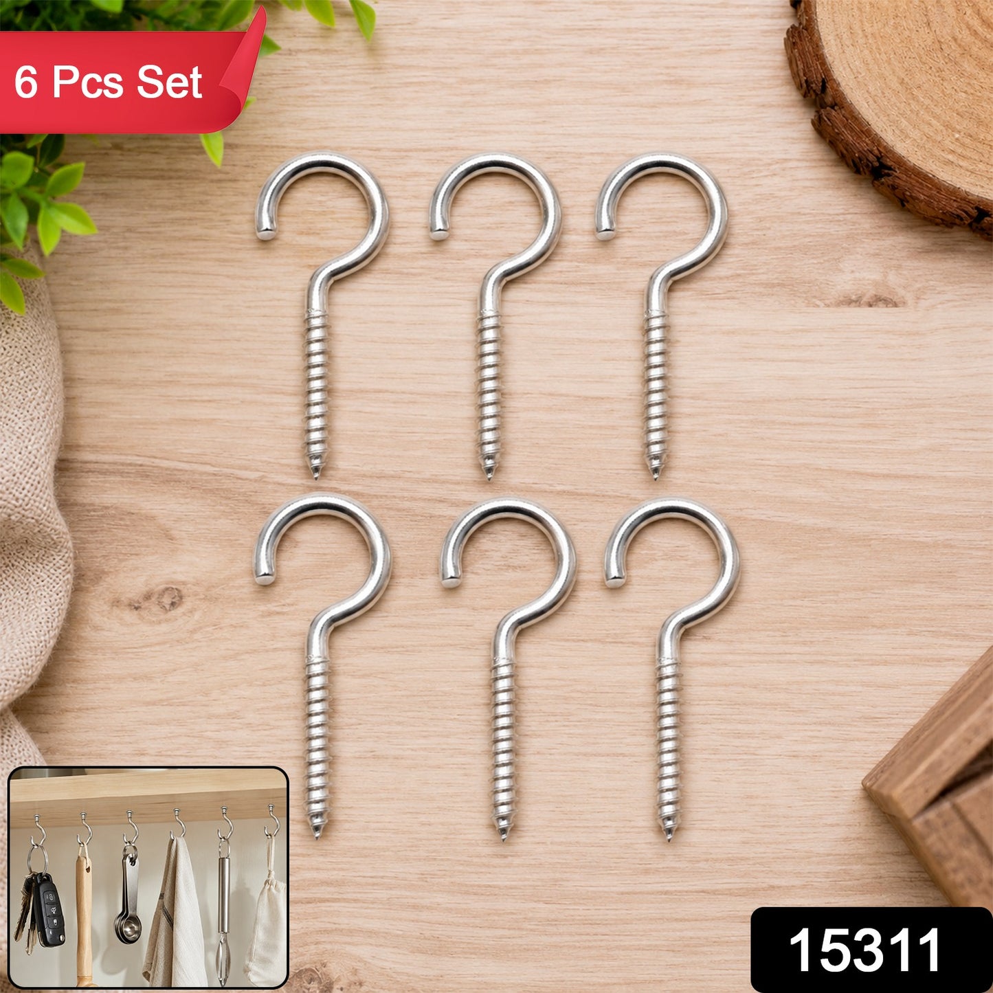 Stainless Steel Eye Hooks – Heavy Duty 6-Piece Screw Set