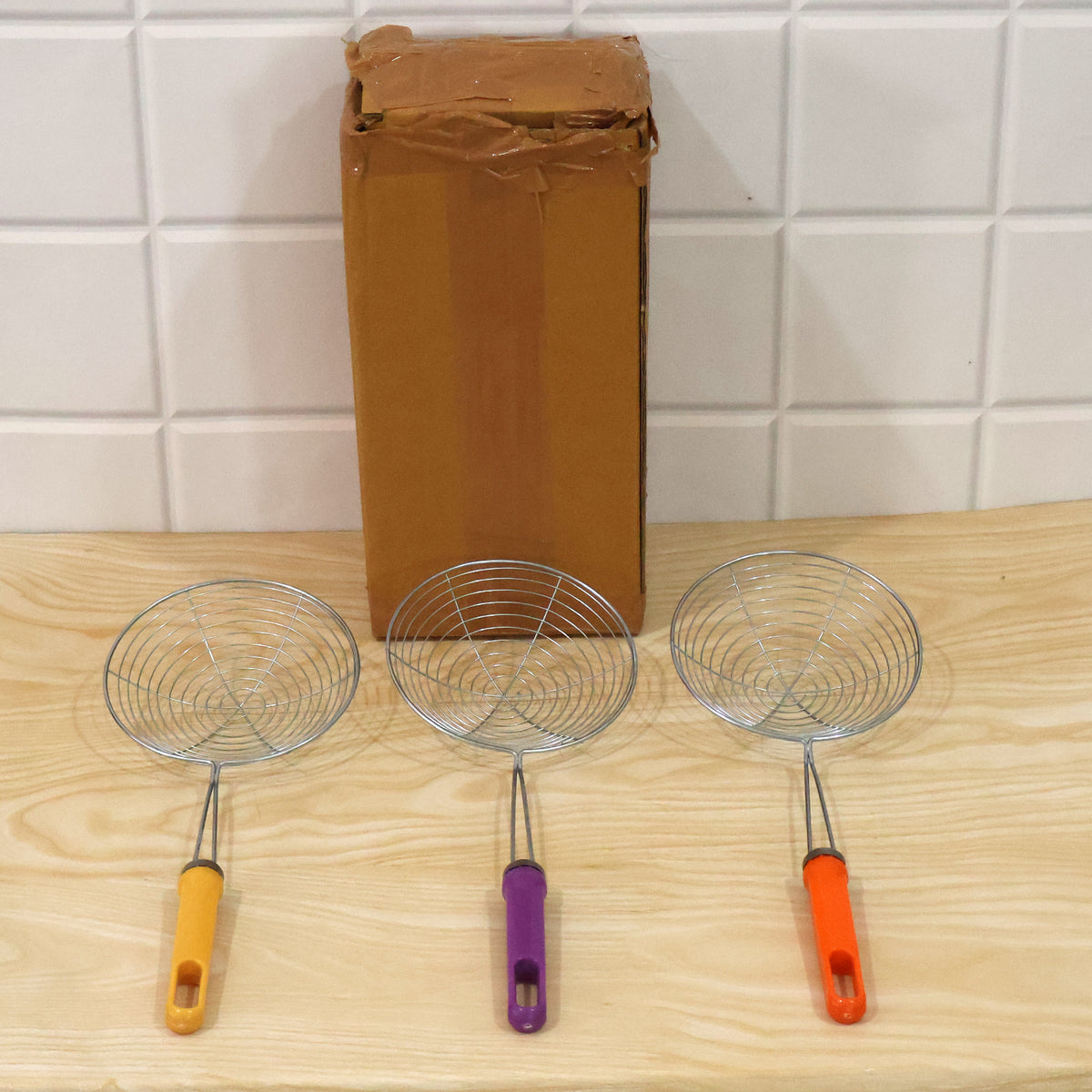 Stainless Steel Frying Oil Strainer Skimmer Spoon with Plastic Handle, Set of 3