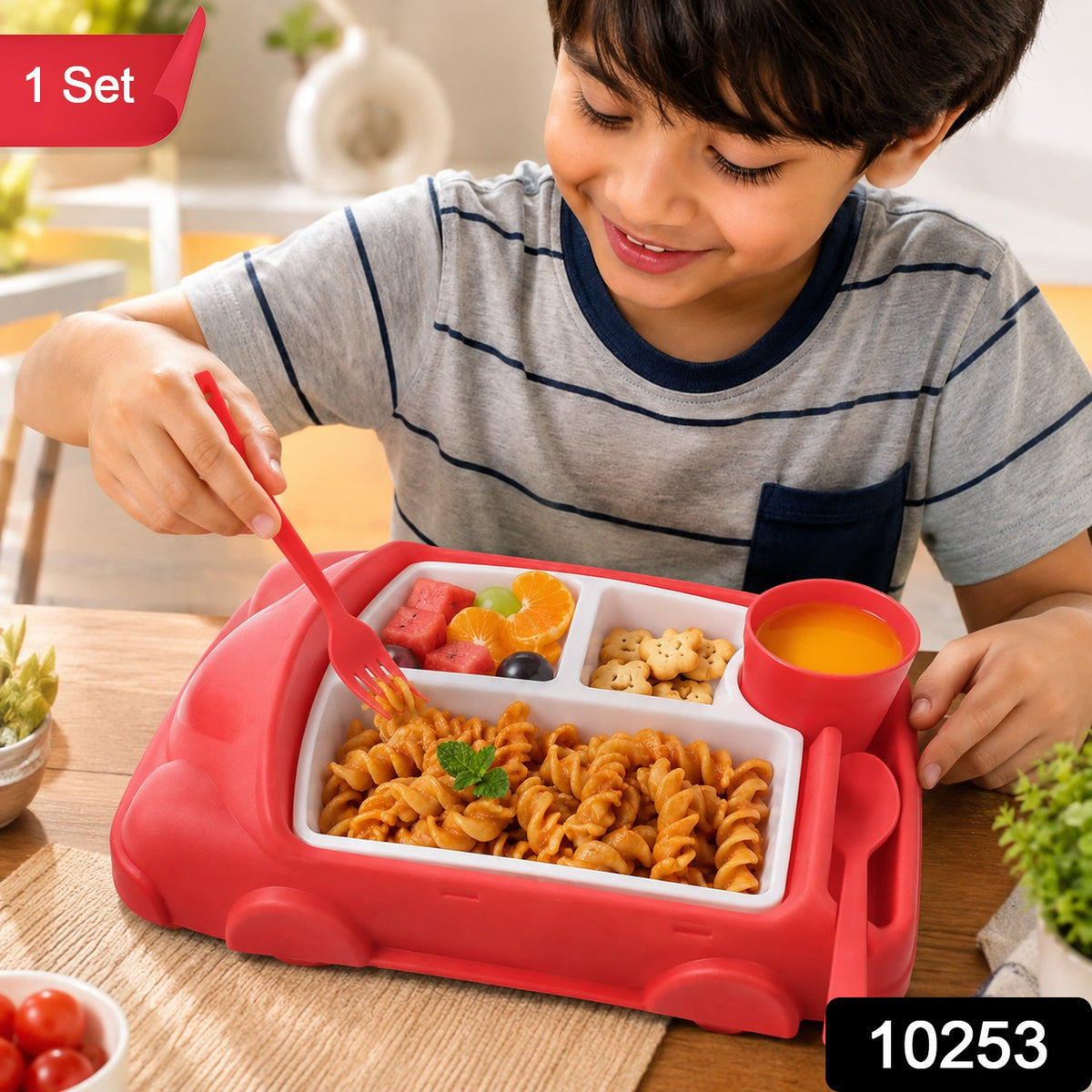 Kid's Car Shaped Plates Cup / Lunch Box Dinnerware Set (4 Pcs Set / 1000 ML Lunch Box)