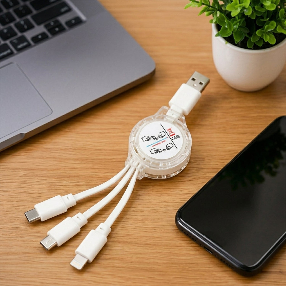 Retractable USB Charging Cable with Type C, Micro USB & Lightning (3 in 1)