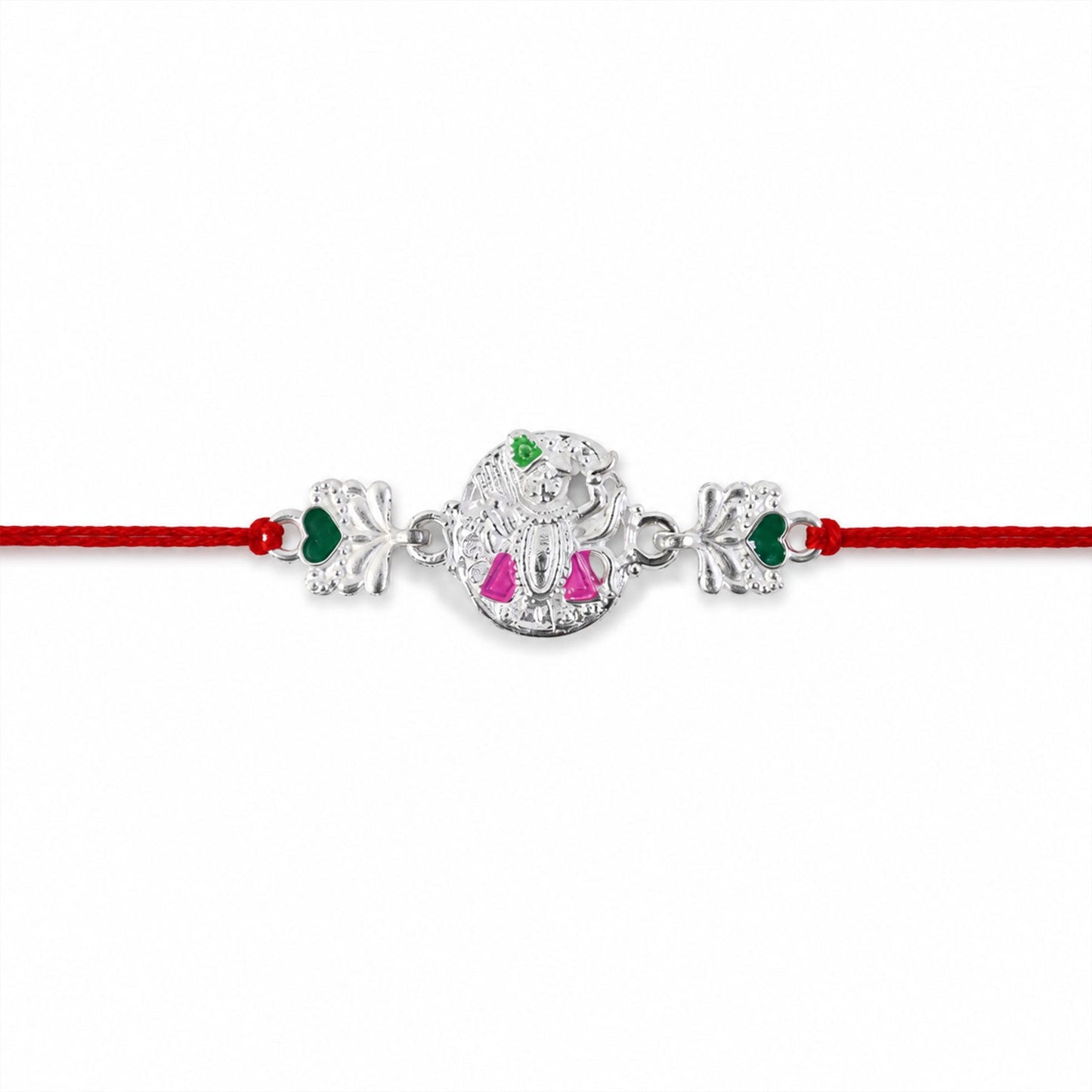 Festive Silver Shrinathji Rakhi with beads and elephant motifs