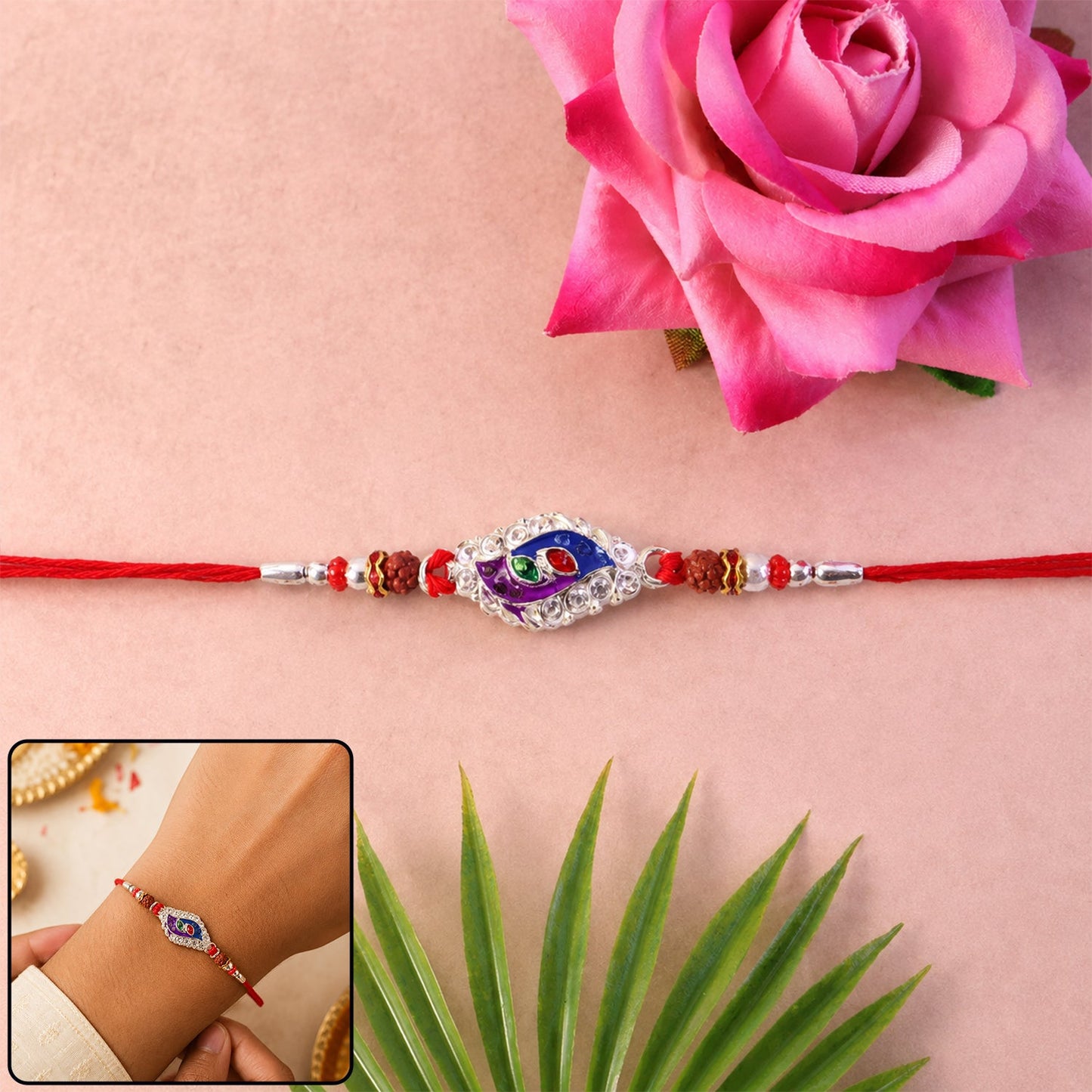 Decorative beaded rakhi with traditional design for Raksha Bandhan