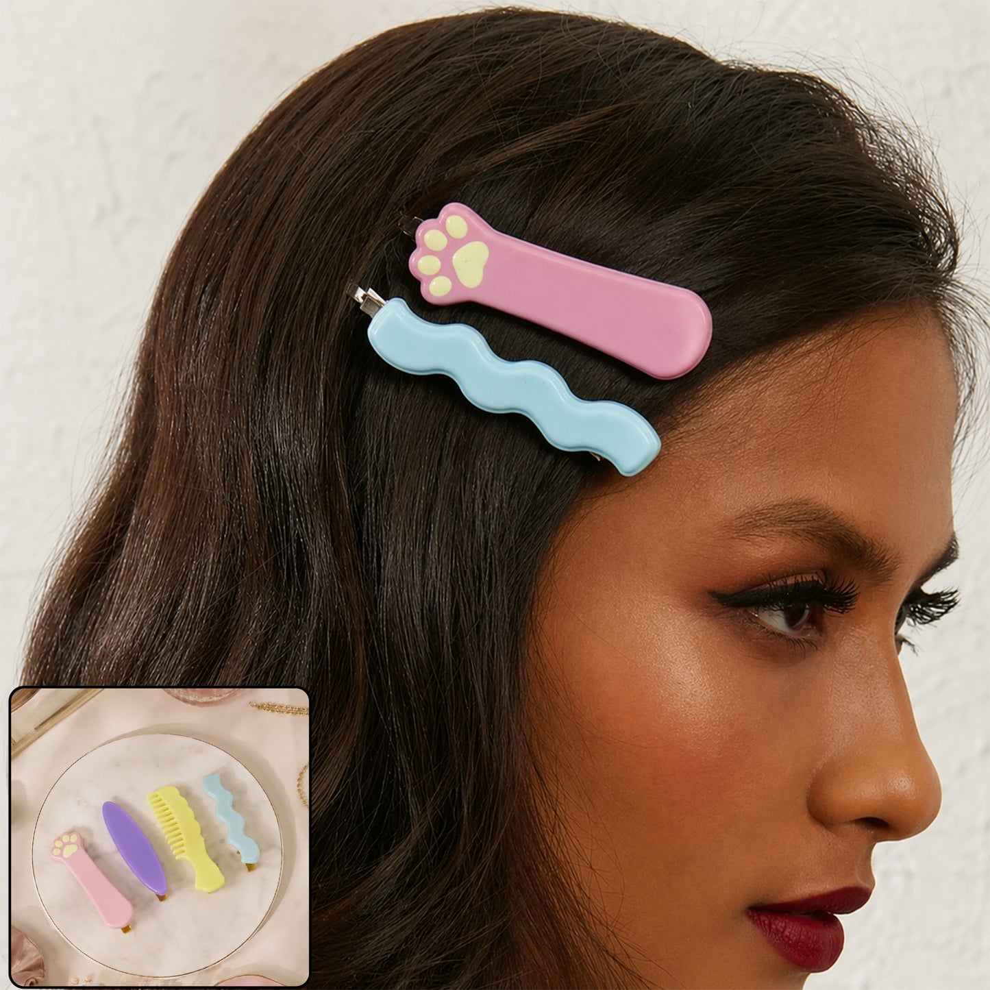Cute Multi Design Hair Clips (4 Pc)