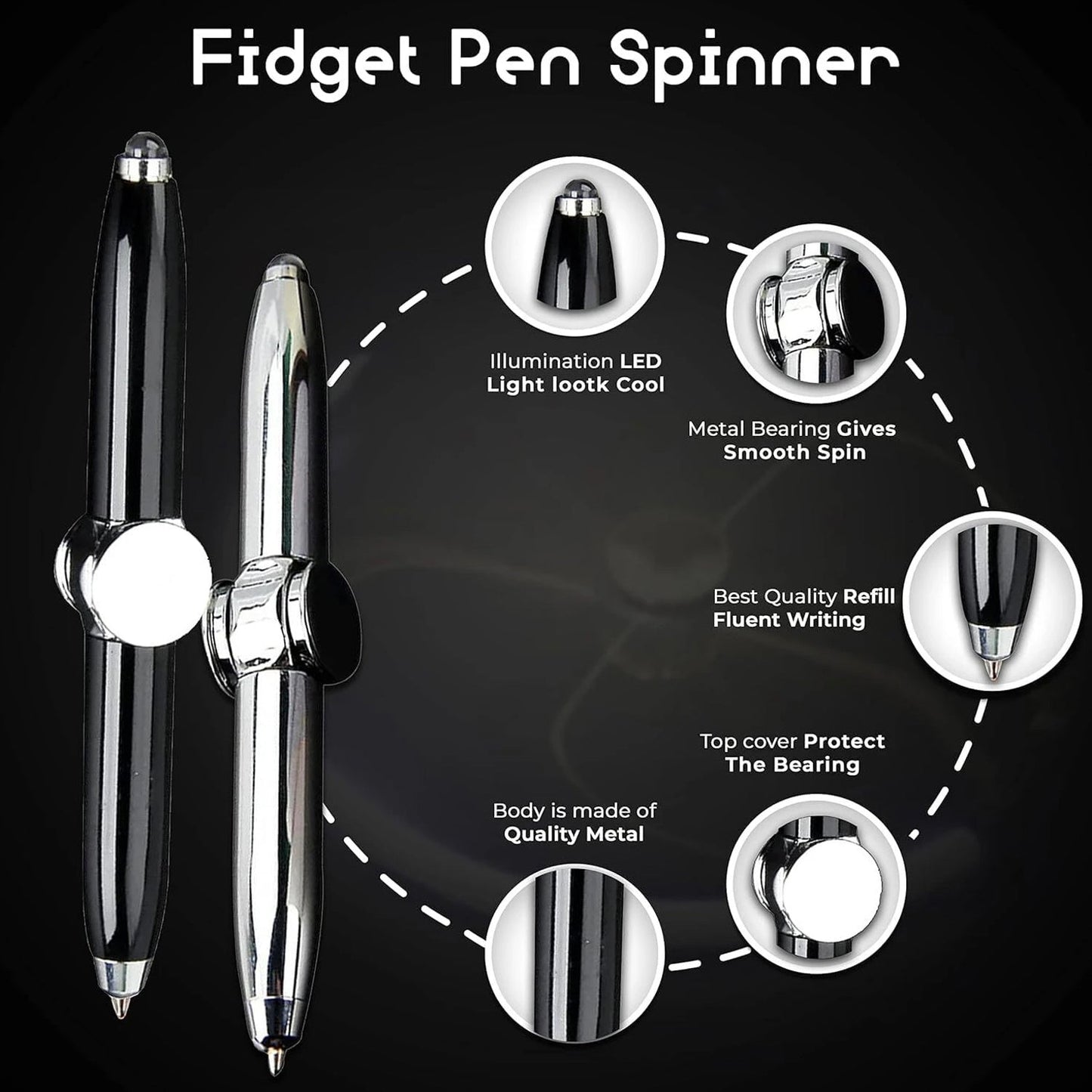 Multifunction Hand Spinner Pen with LED Light (1 Pc)