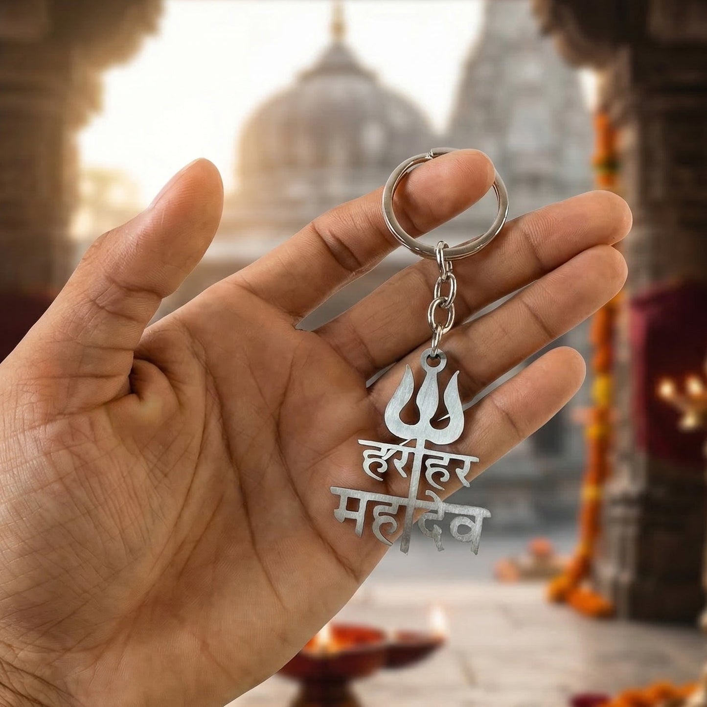 Premium Metal Har Har Mahadev Trishul Design Keychain (1 Pc)