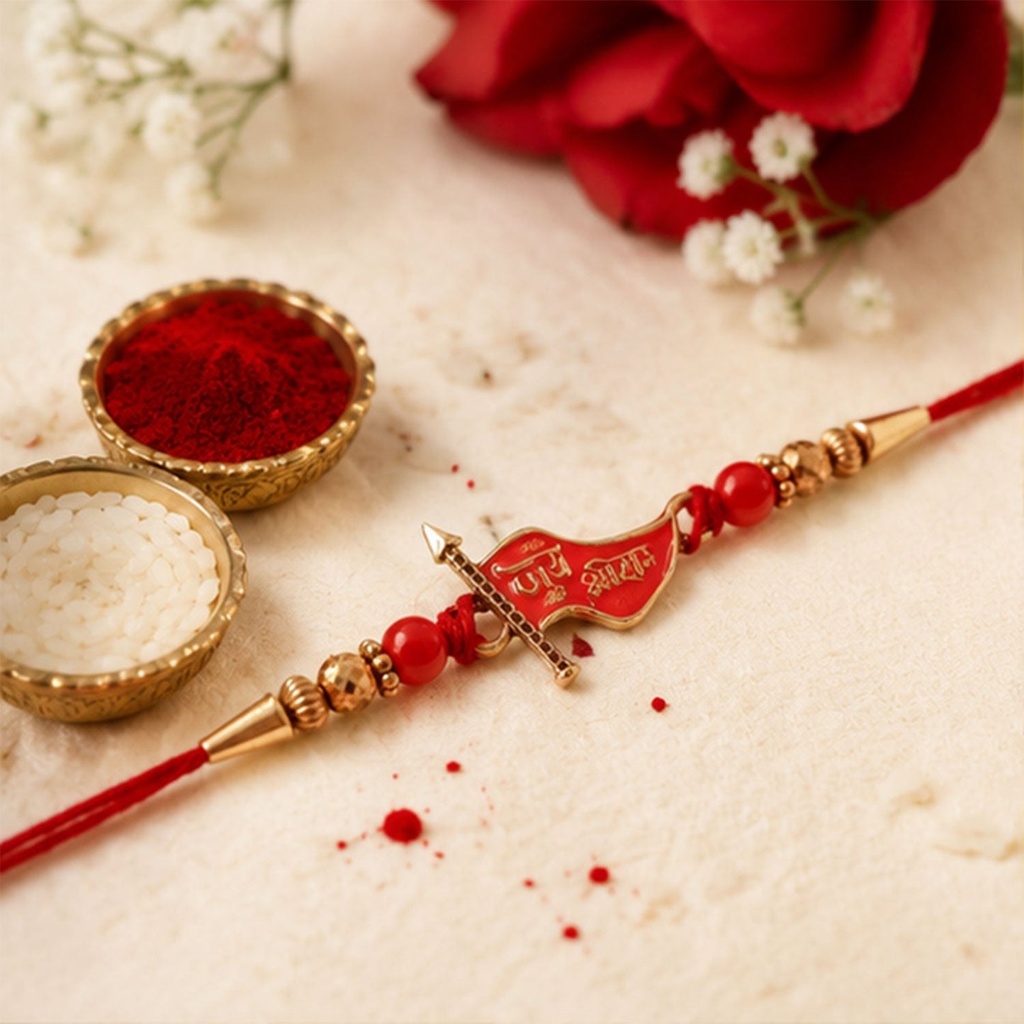 Traditional decorative beads and Meenakari work on Rakhi