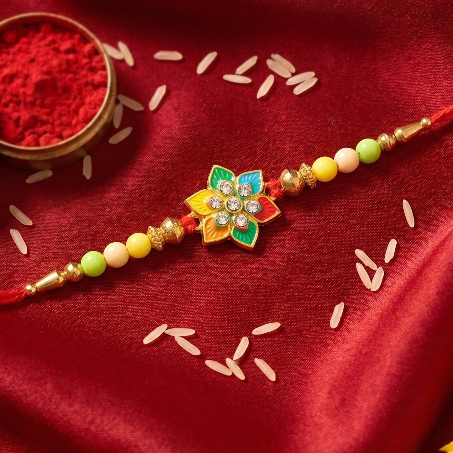 Traditional floral Kundan Rakhi celebrating Raksha Bandhan