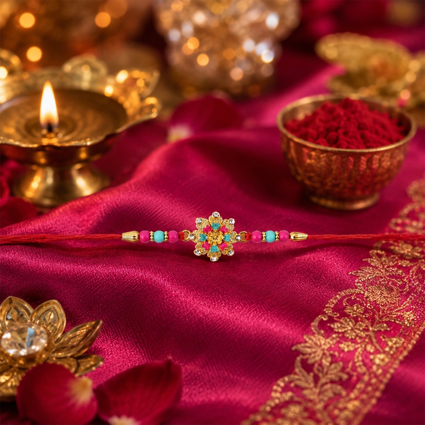 Soft thread of Pink Floral Mandala Rakhi showing durability and comfort