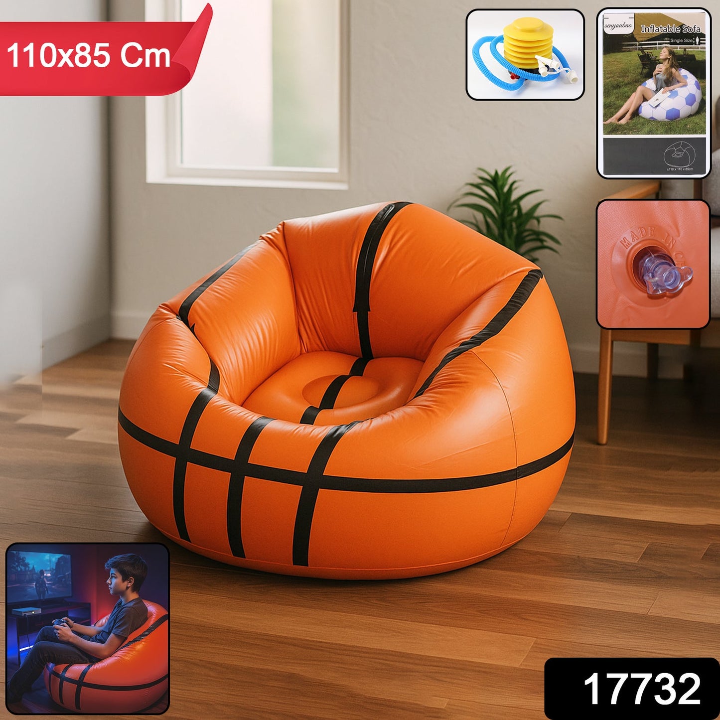 Foldable Cartoon Style Sofa Chair Ball Chair for Adults Kids Size 110×85 cm