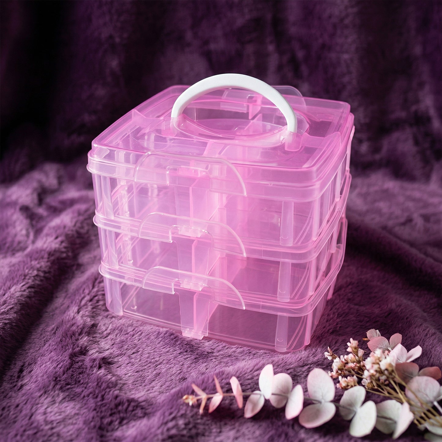 3-Tier 18 Sections Transparent Stackable Adjustable Compartment Slot Plastic Craft Storage Box