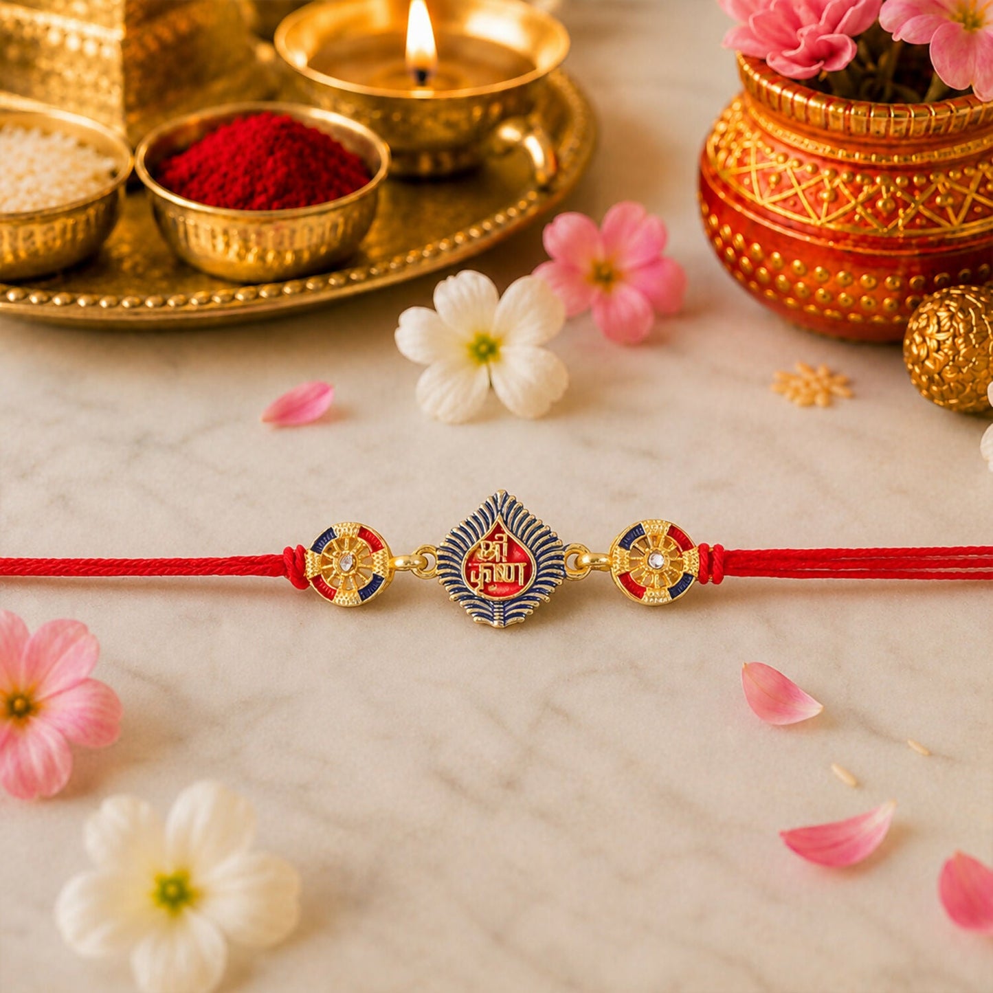 Beautifully crafted Shri Krishna Rakhi with intricate details