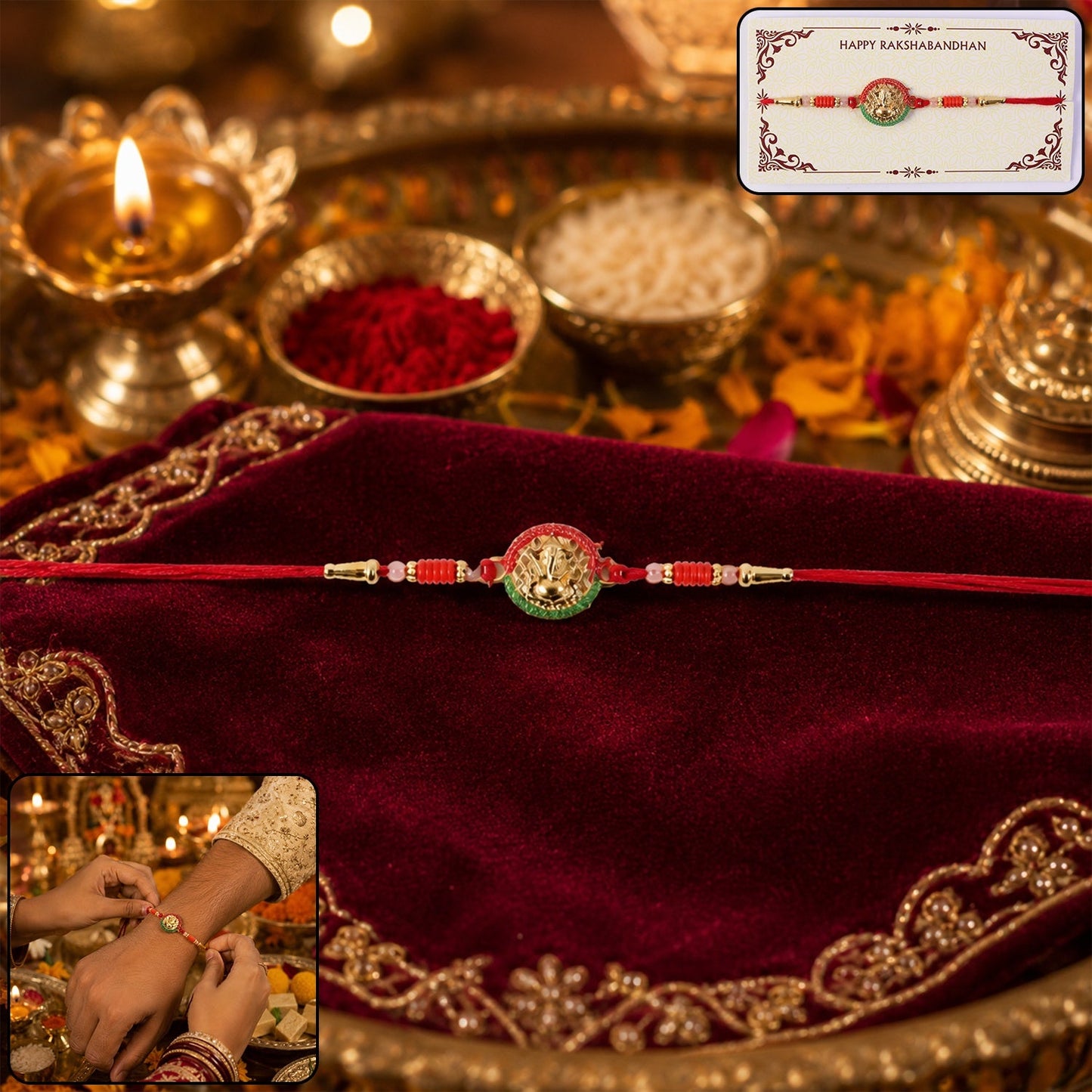 Soft thread detail of the Mini Lord Ganesha Rakhi