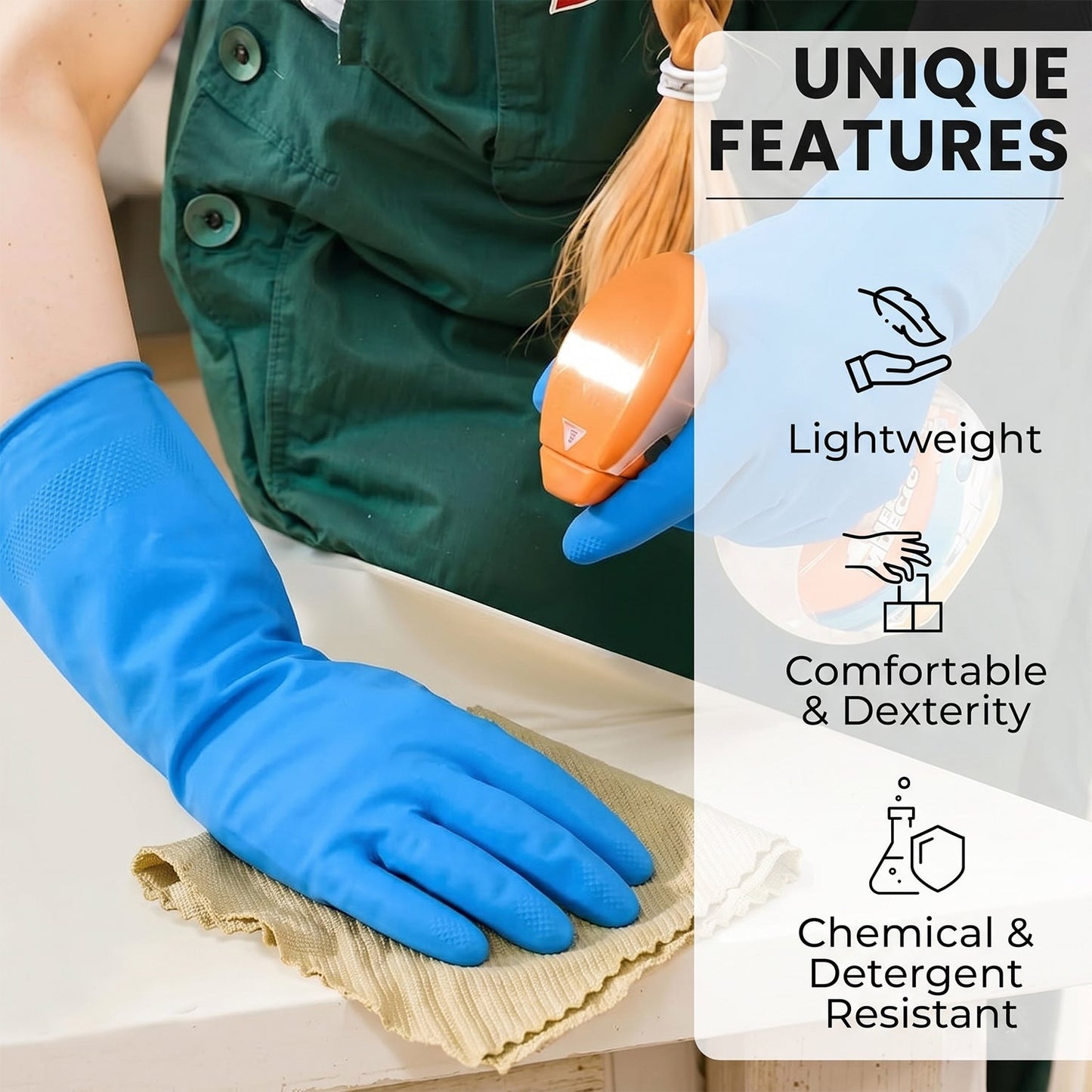 Waterproof blue gloves dishwash