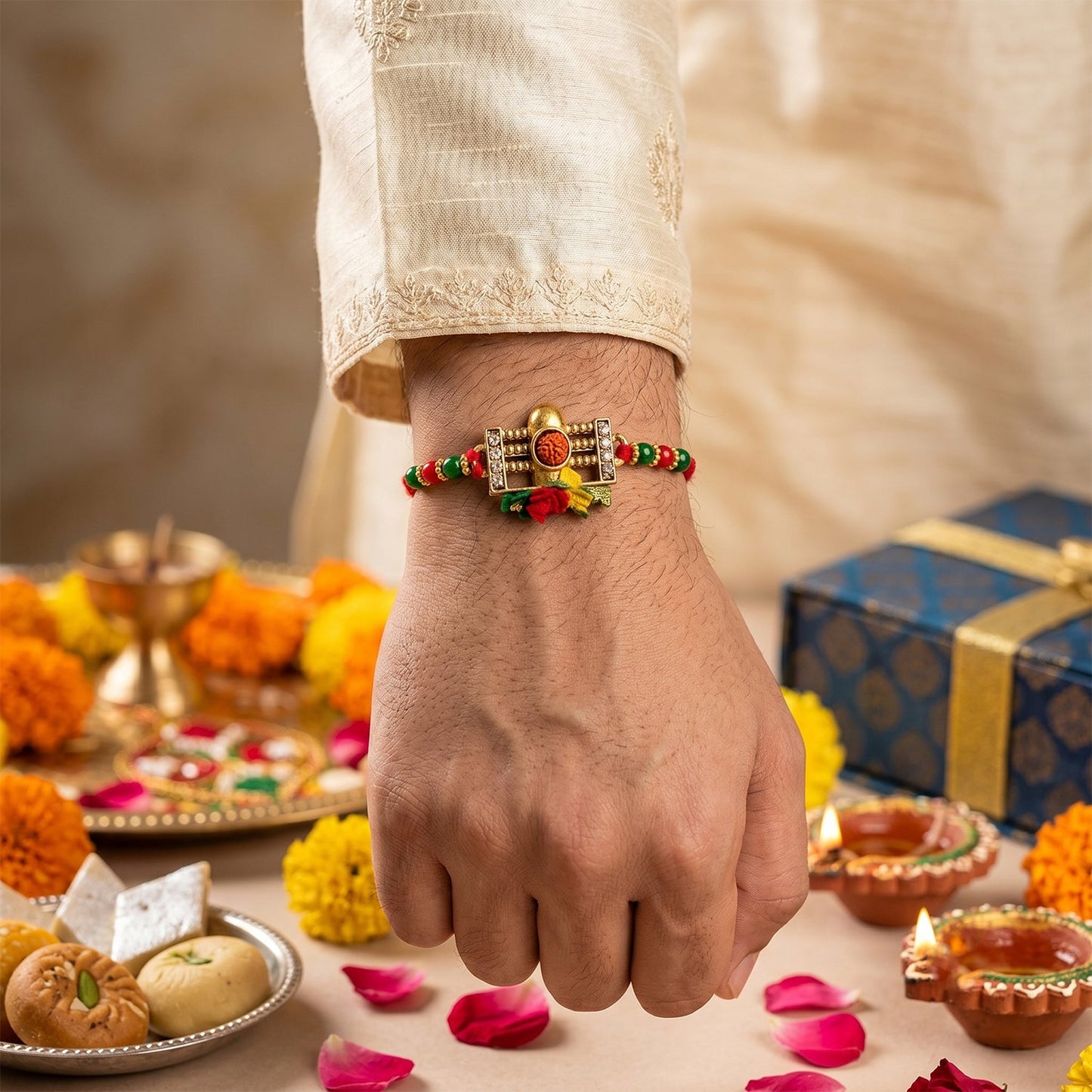 Beautiful and lightweight Rudraksha Rakhi for brother