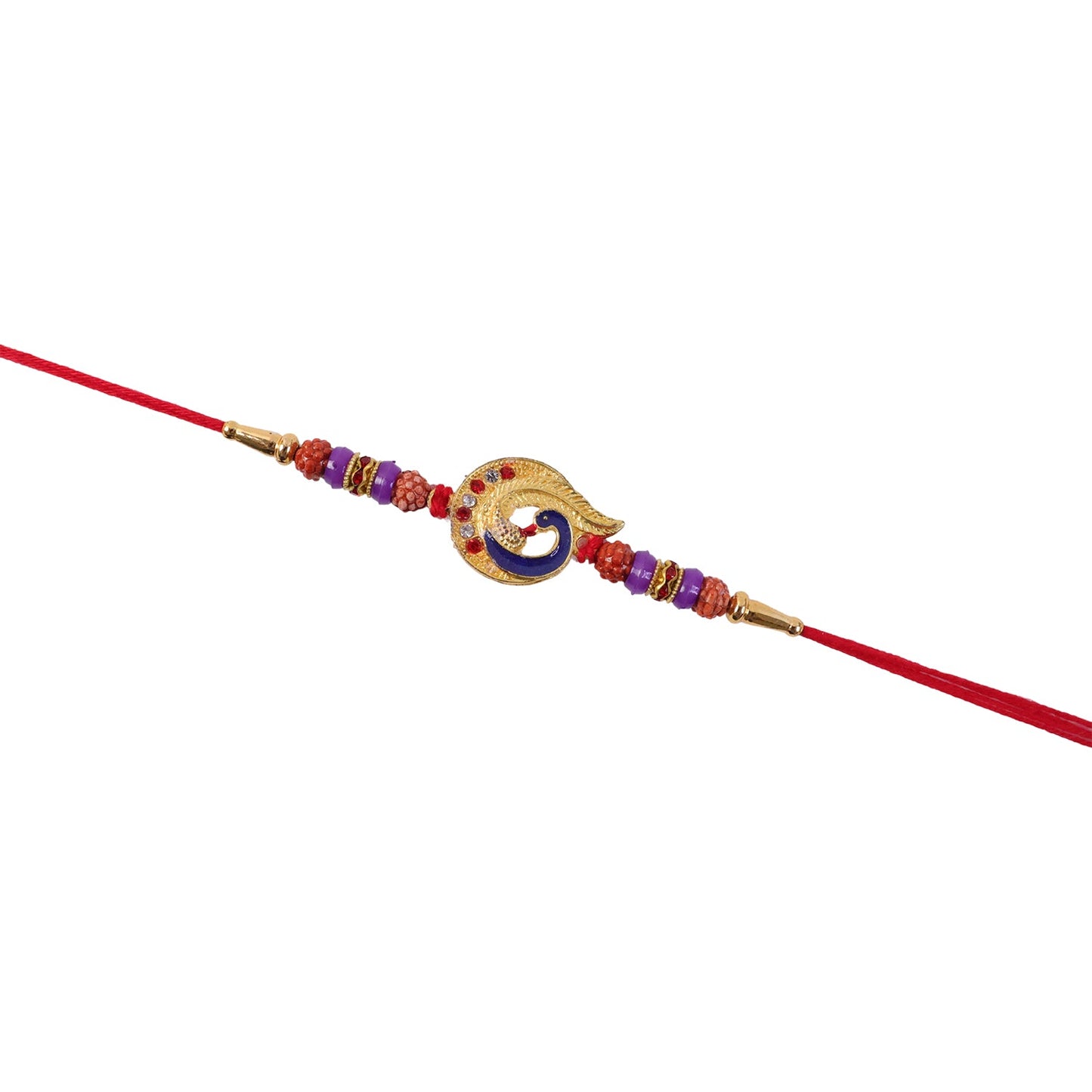 Back view of the blue and purple Rakhi showing neat thread finishing.