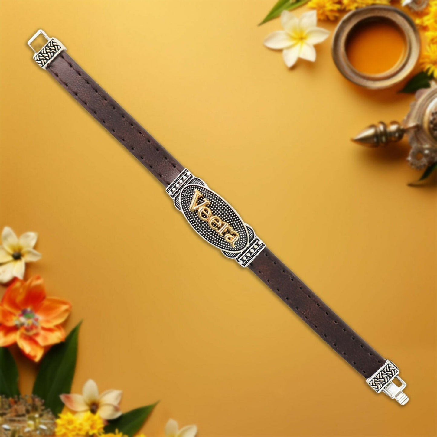 Decorative bracelet rakhi featuring mixed designs for Raksha Bandhan gifting