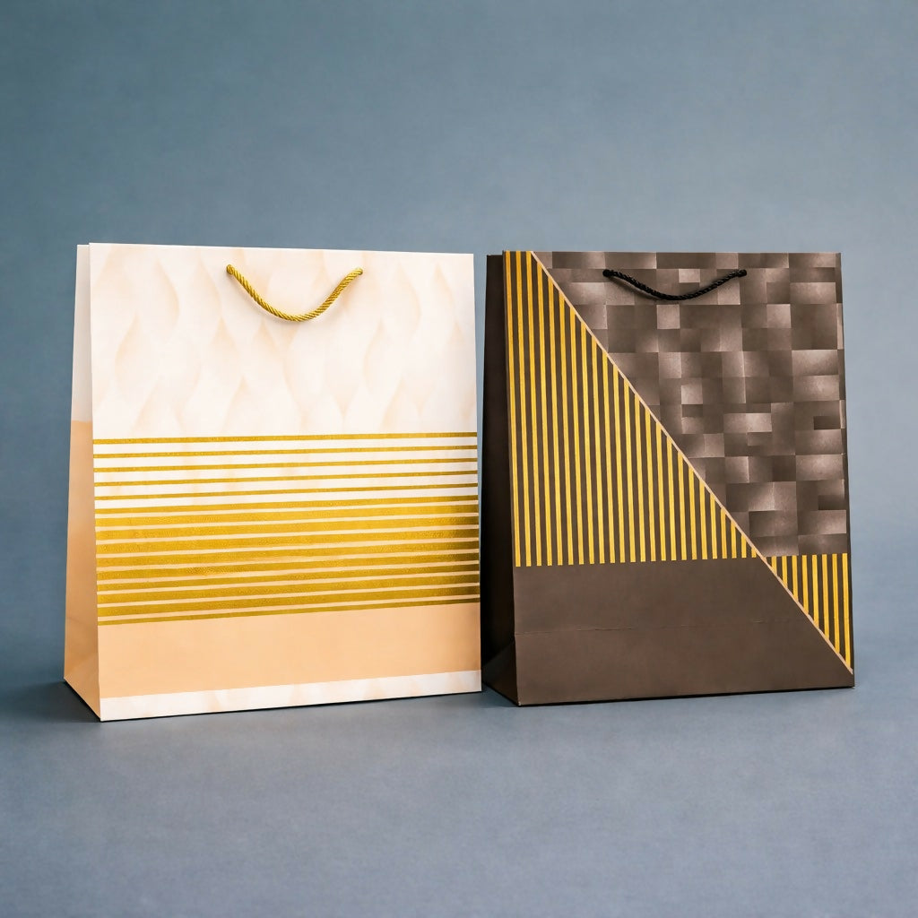 Premium Gold Stripe Gift Bag with Handle Paper Carry Bag (1 PC)