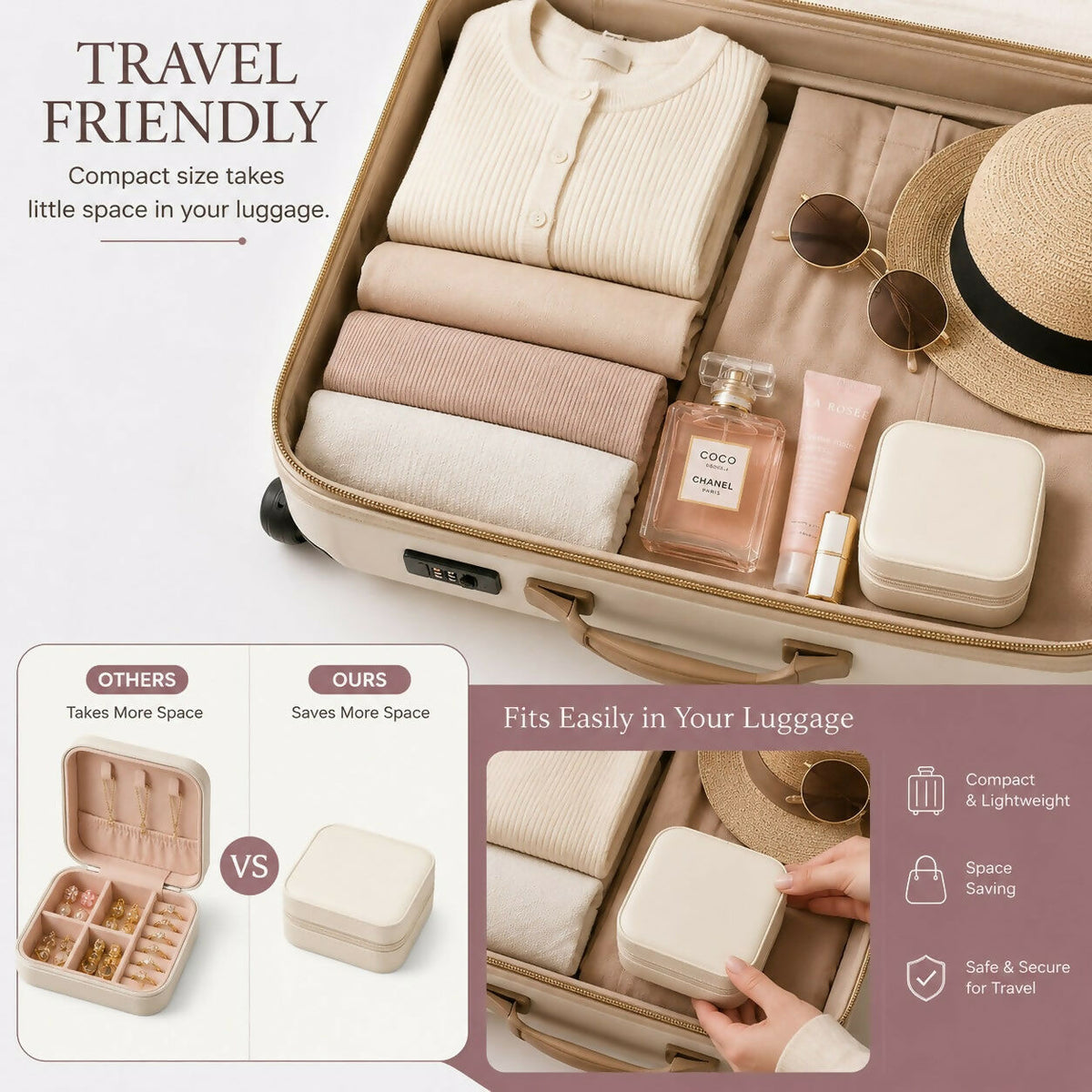 Portable PU Leather Travel Jewelry Organizer for Rings & Earrings
