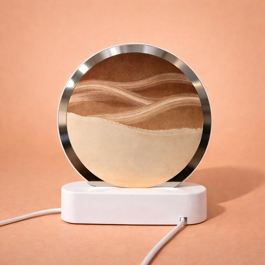 Brown Moving Sand Art LED Lamp Round Decorative Ambient Night Light