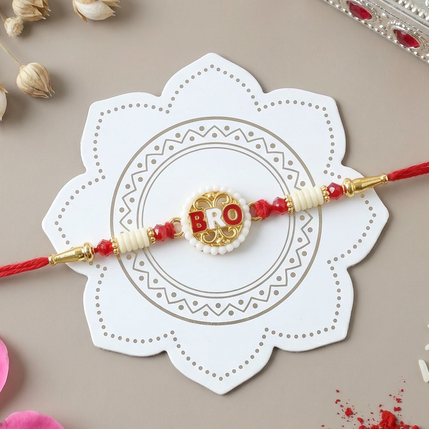 Traditional Rakhi with Bro lettering and elegant design