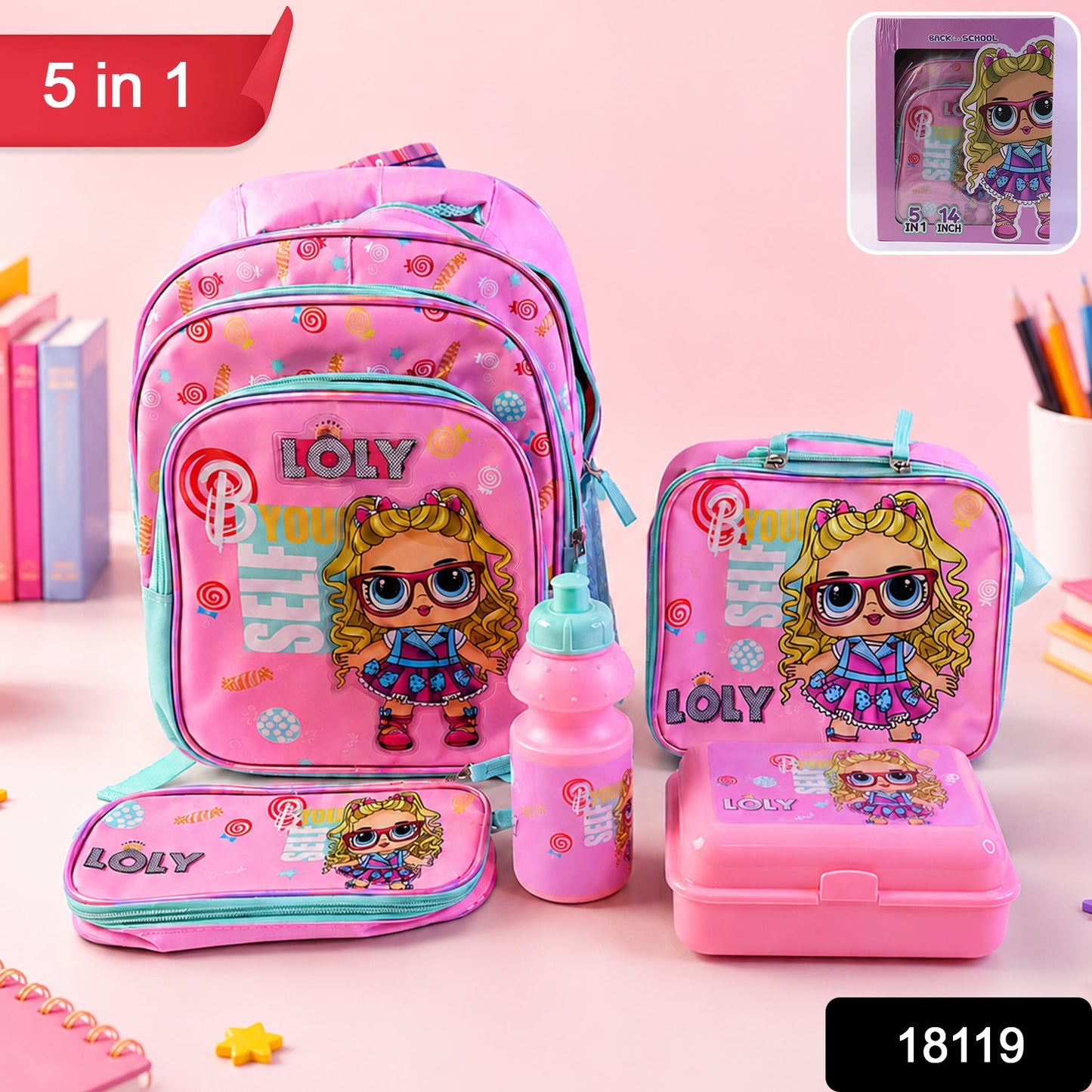 5 in 1 School Bag Set Includes Lunch Bag 14 Inch Bag 1 Set Mix