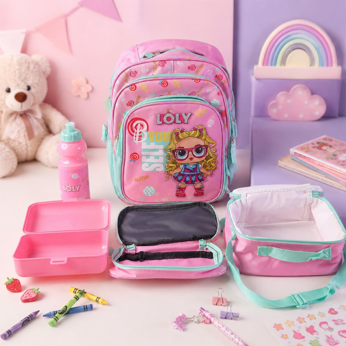 5 in 1 School Bag Set Includes Lunch Bag 14 Inch Bag 1 Set Mix