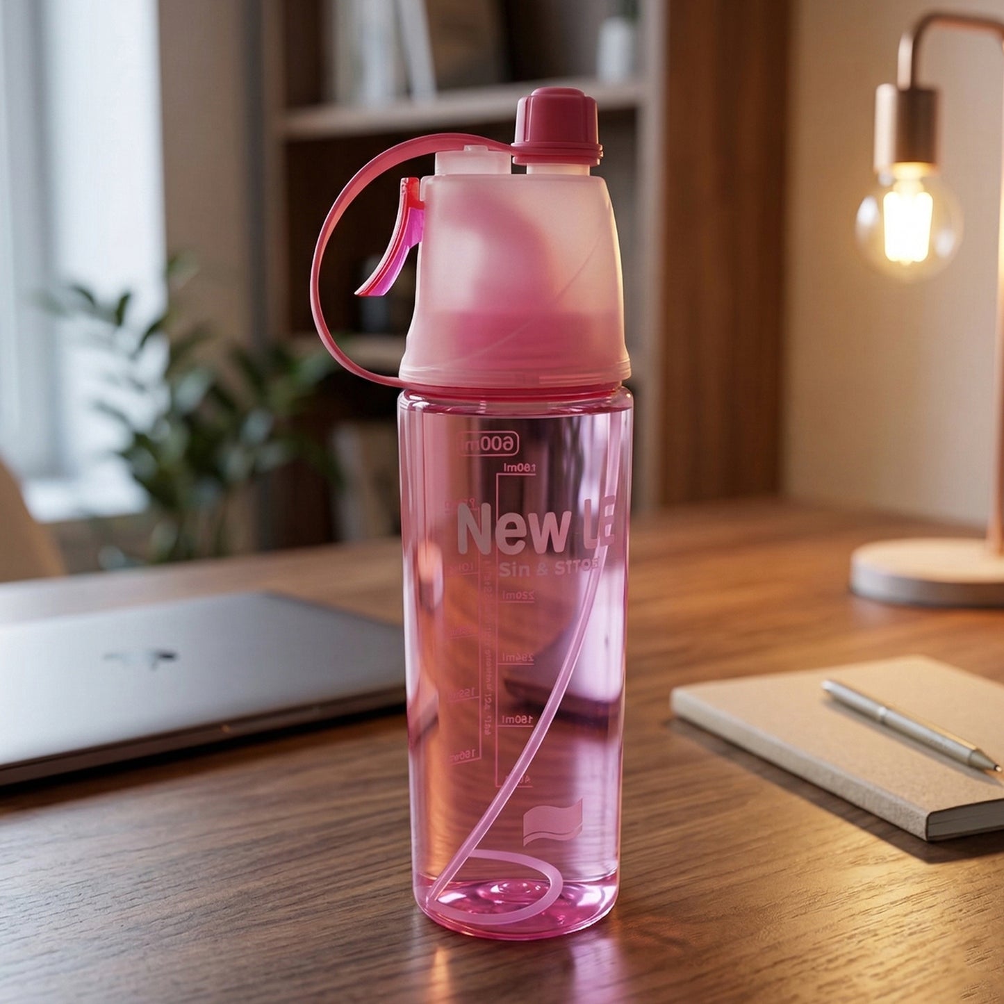 Plastic Dual Function Sports Water Bottle with Built-in Mist Spray and Leakproof Cap (600ML / 1 Pc)
