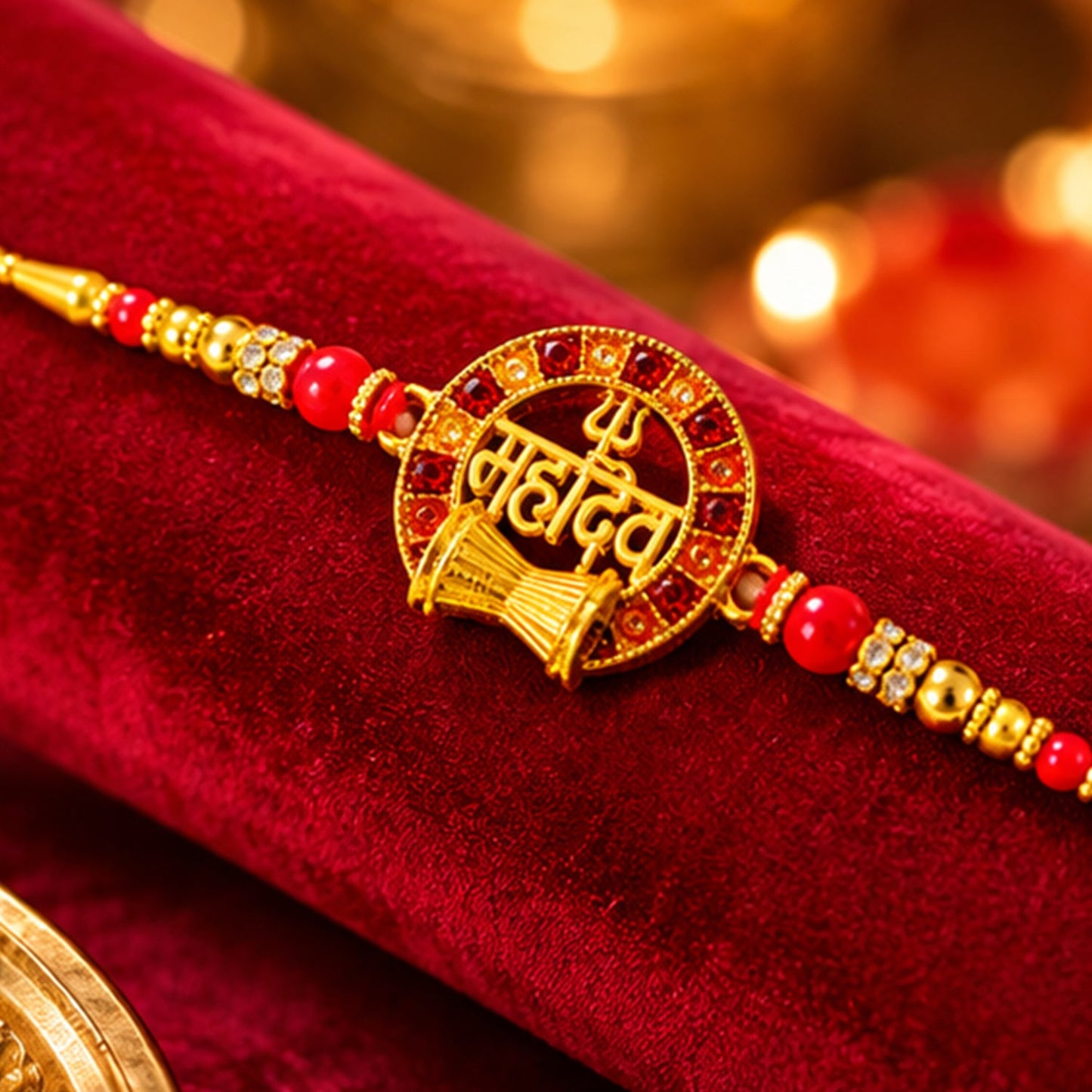 Beautiful festive rakhi with attractive center and decorative beads