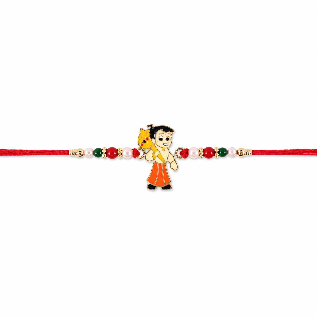Brother wearing Kids Cartoon Rakhi on wrist during Raksha Bandhan.