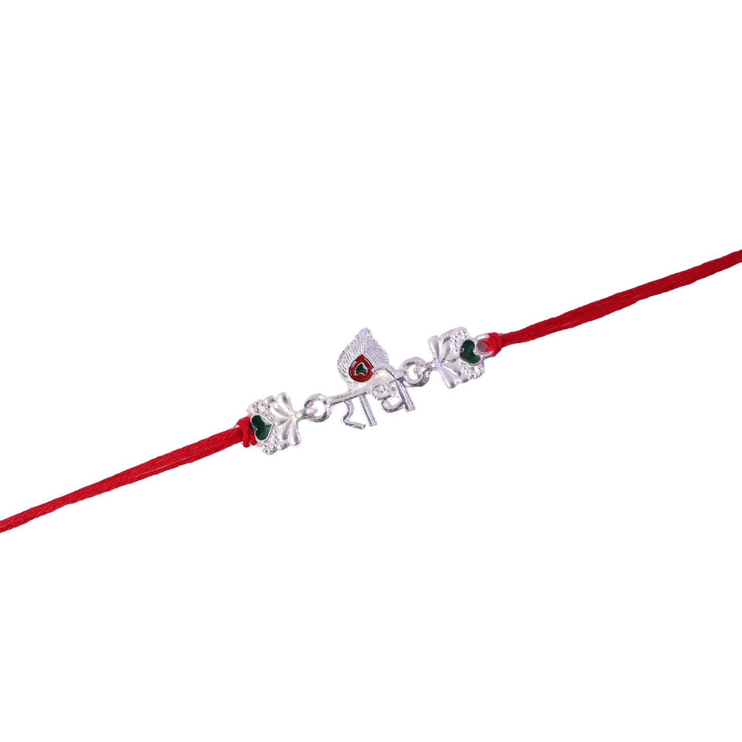 Silver rakhi with detailed finishing and decorative beads