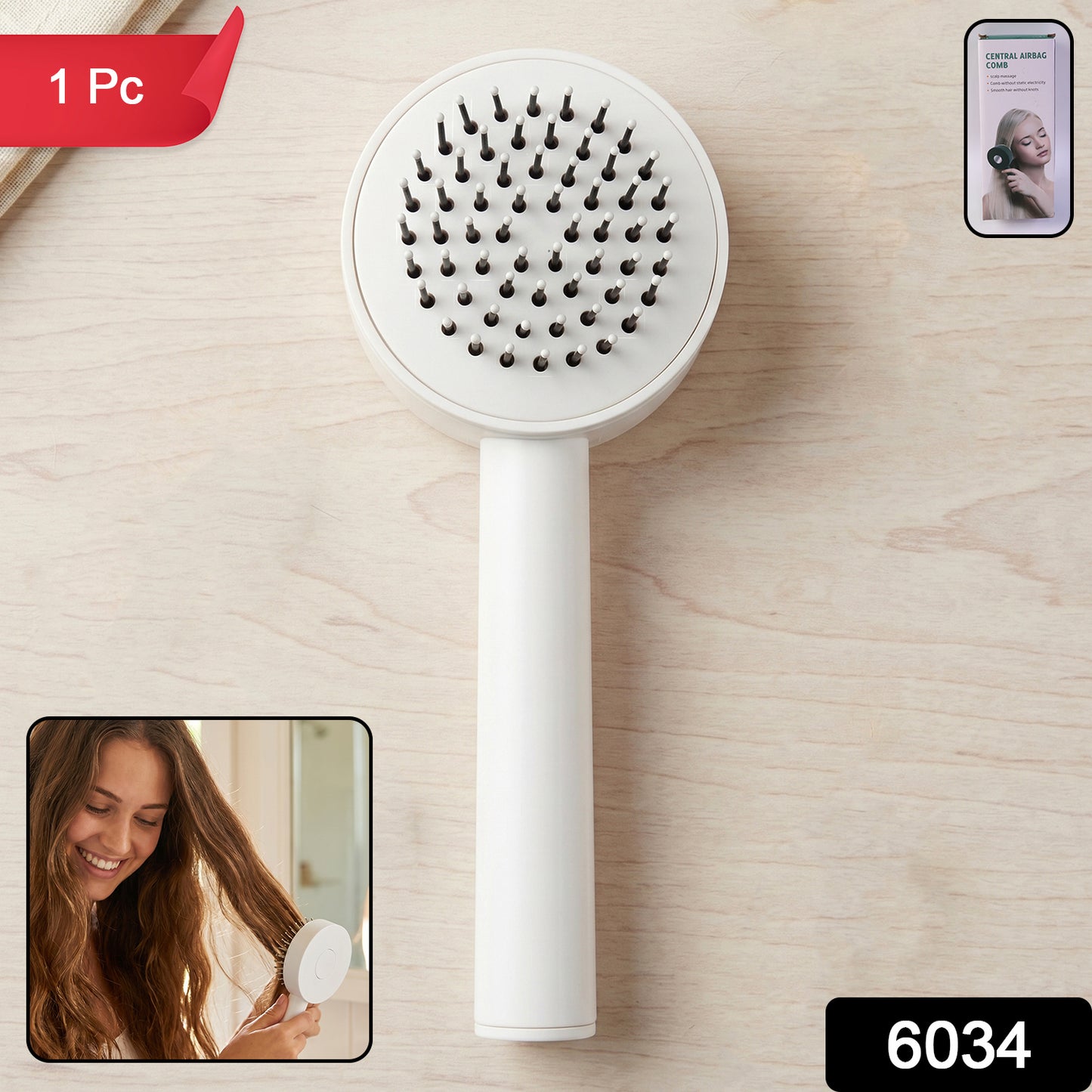Air Cushion Massage Brush with Long Handle & Self-Cleaning Detangling Comb, Hair accessories