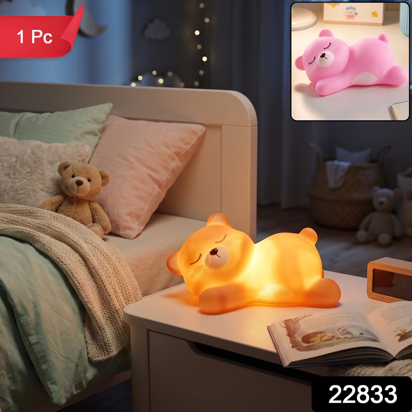 Sleeping bear silicone night lamp with soft LED glow for children