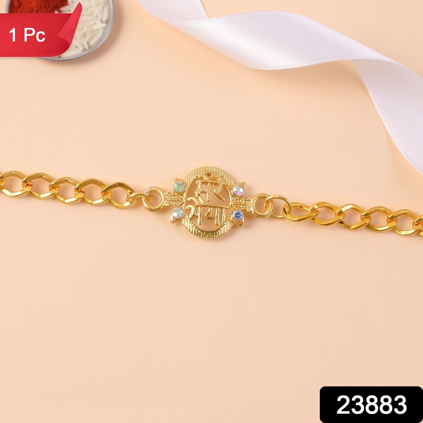 Mere Bhaiya Bracelet Rakhi, Gold-Plated Chain Rakhi with Stones for Brother (1 Pc)