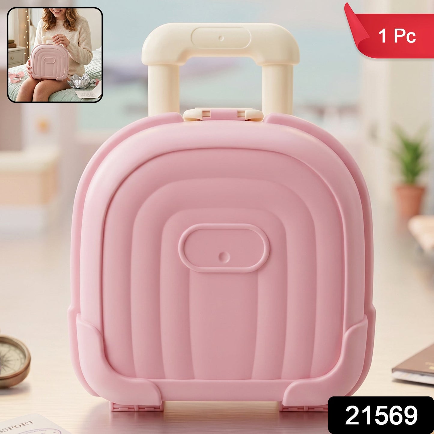 Mini Suitcase Shape Plastic Storage Box Cute Trolley Organizer Gift (1 Pc)