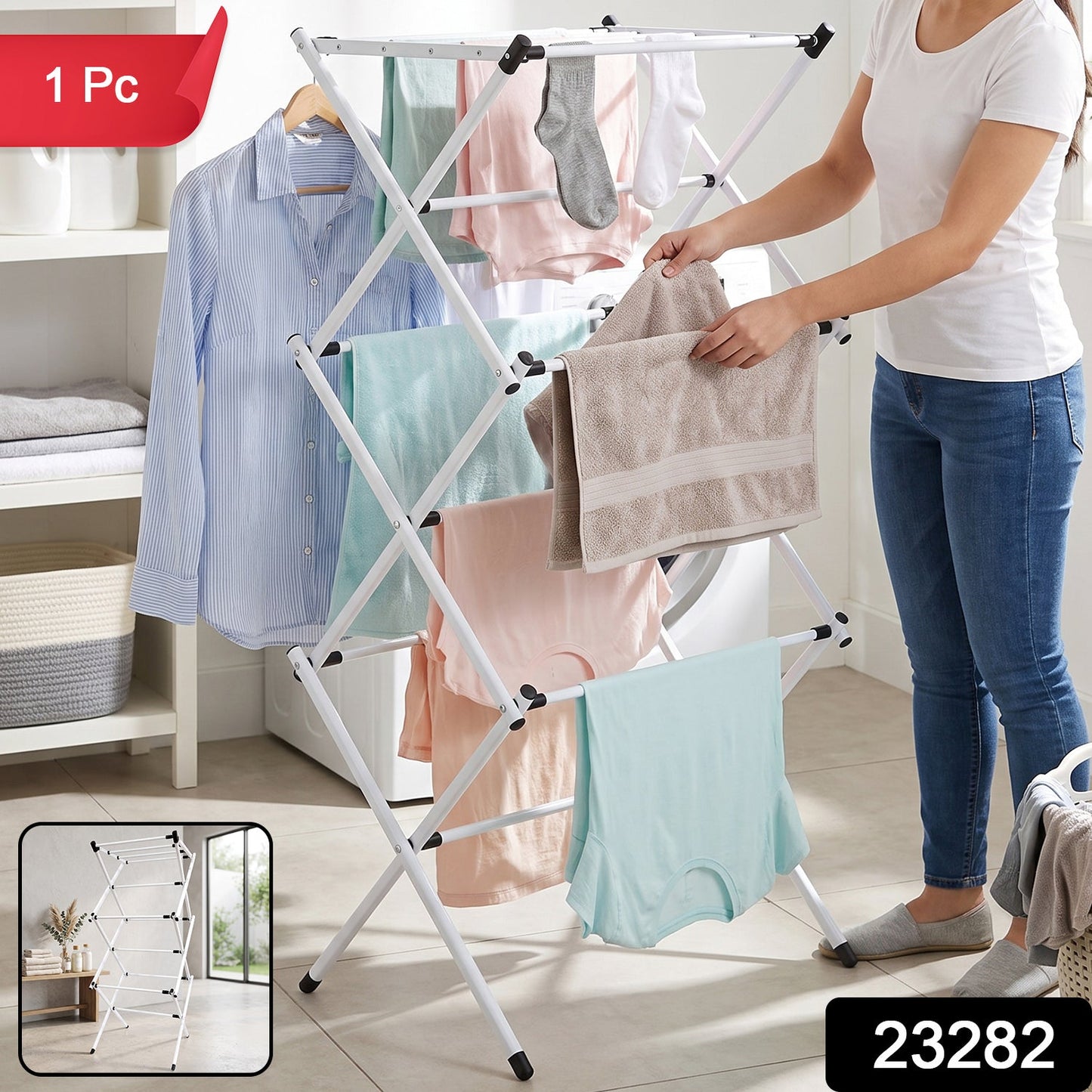 3 tier folding metal drying rack for clothes and towels
