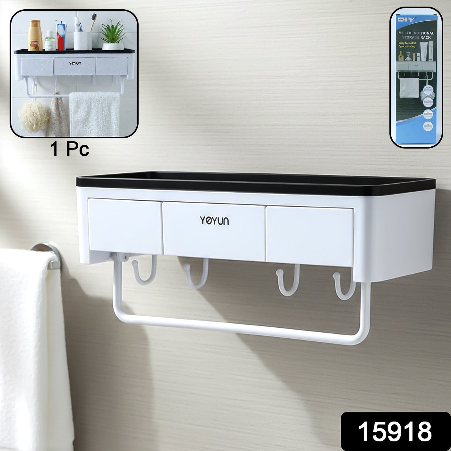 Wall Mounted Multifunctional Bathroom Storage Rack (1 Pc)