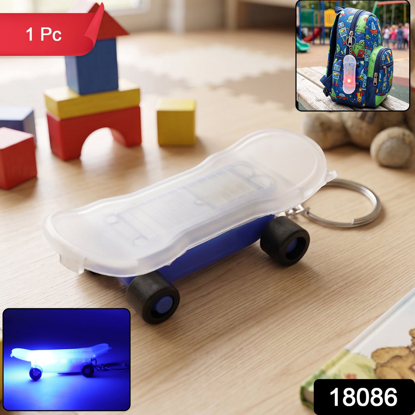 Mini Skateboard Shape LED Keychain (1 Pc)