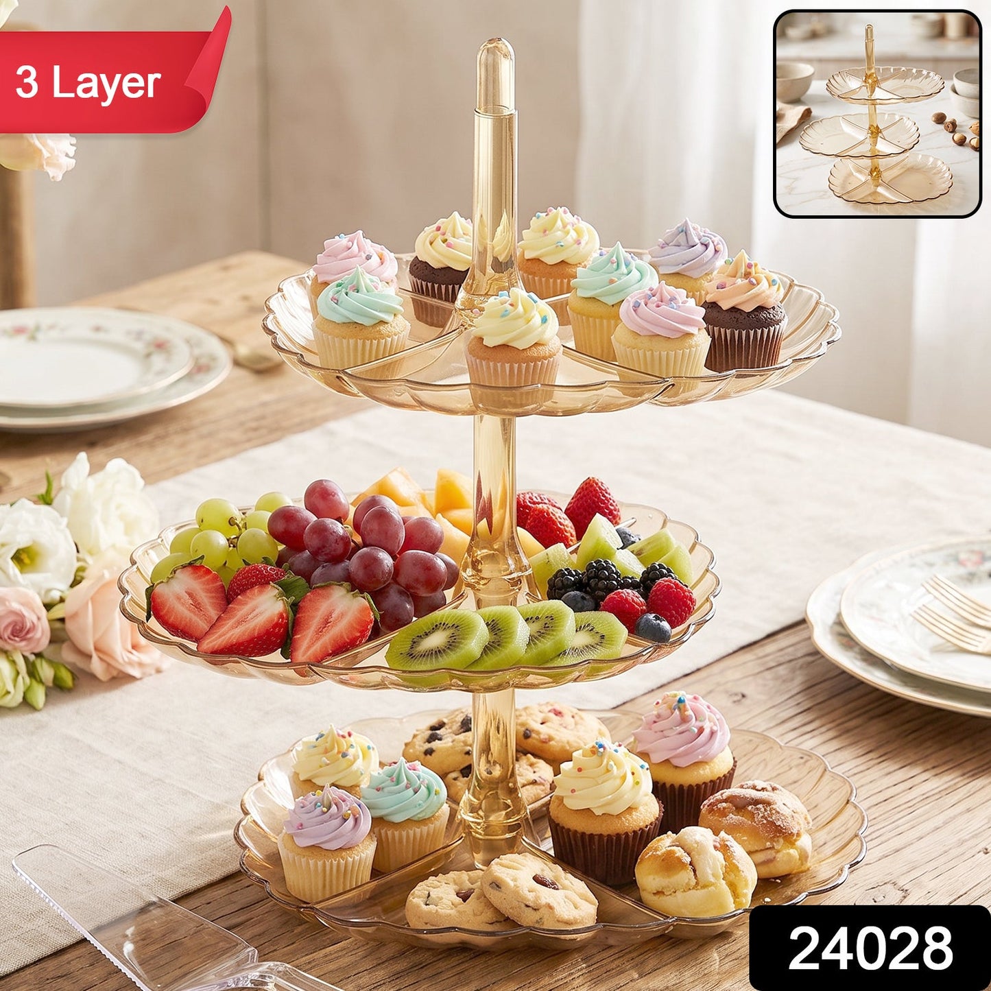 Acrylic 3 Tier Snack and Dessert Serving Stand for Parties and Home (1 Pc)