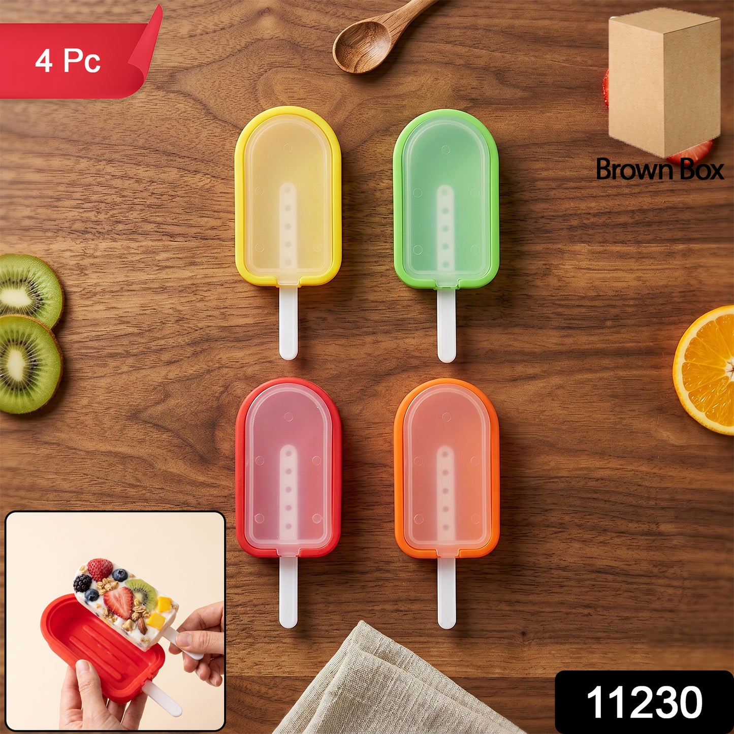 Premium Silicone Ice Cream Popsicle Mold Set 4 Pc