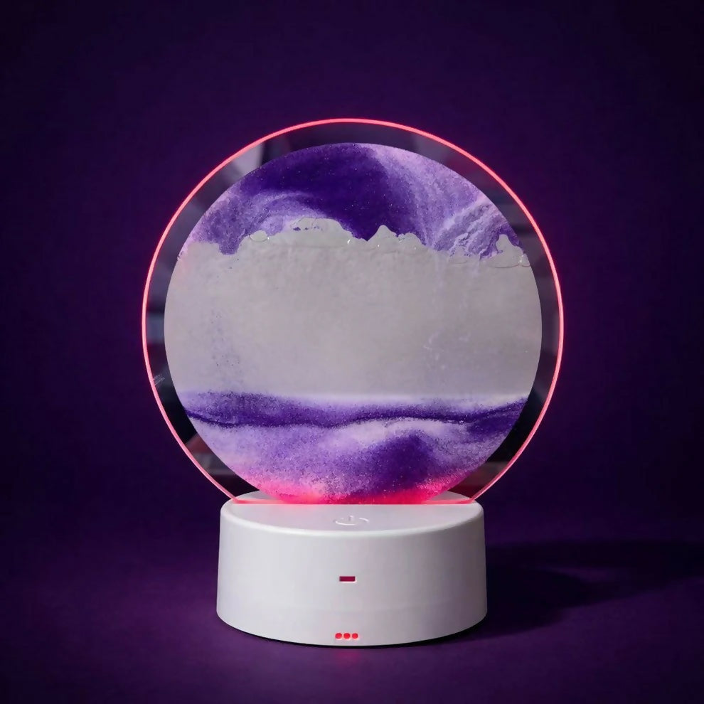 Purple Round Moving Sand Art LED Lamp Decorative Night Light