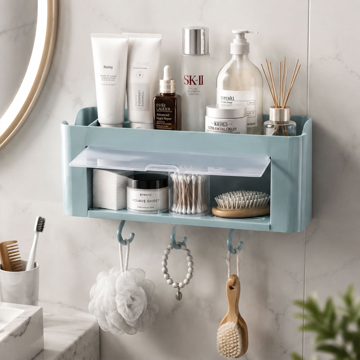 Multi storage shelf bathroom