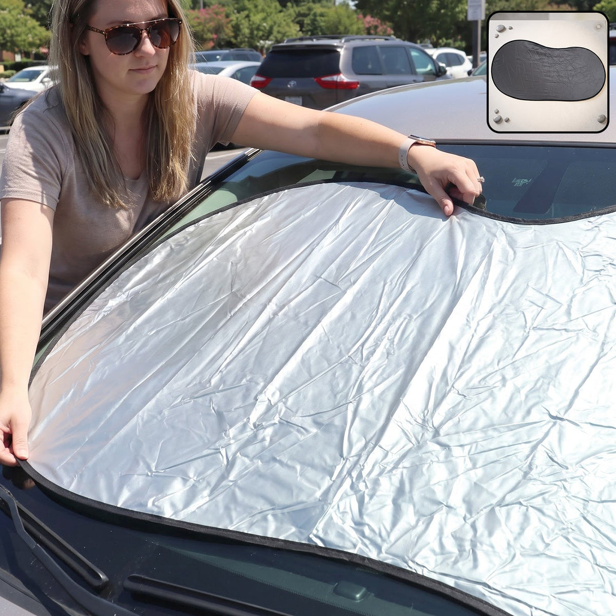 Foldable car windshield sunshade lifestyle