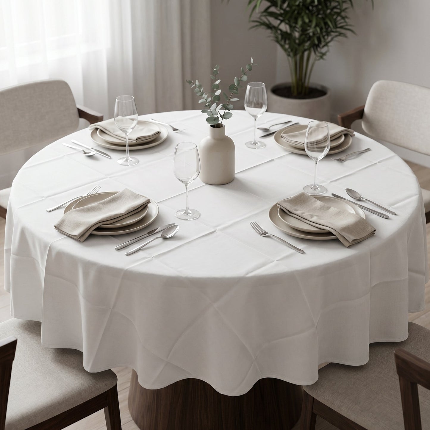 Premium White Round Tablecloth