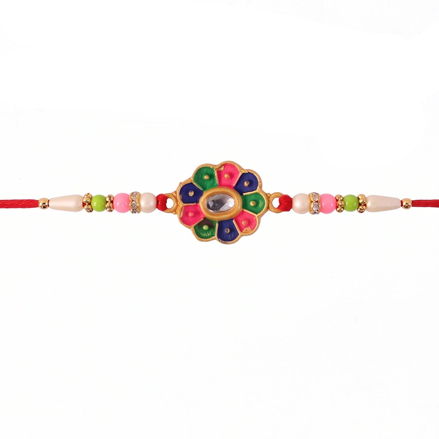 Festive multicolor flower rakhi with detailed thread design