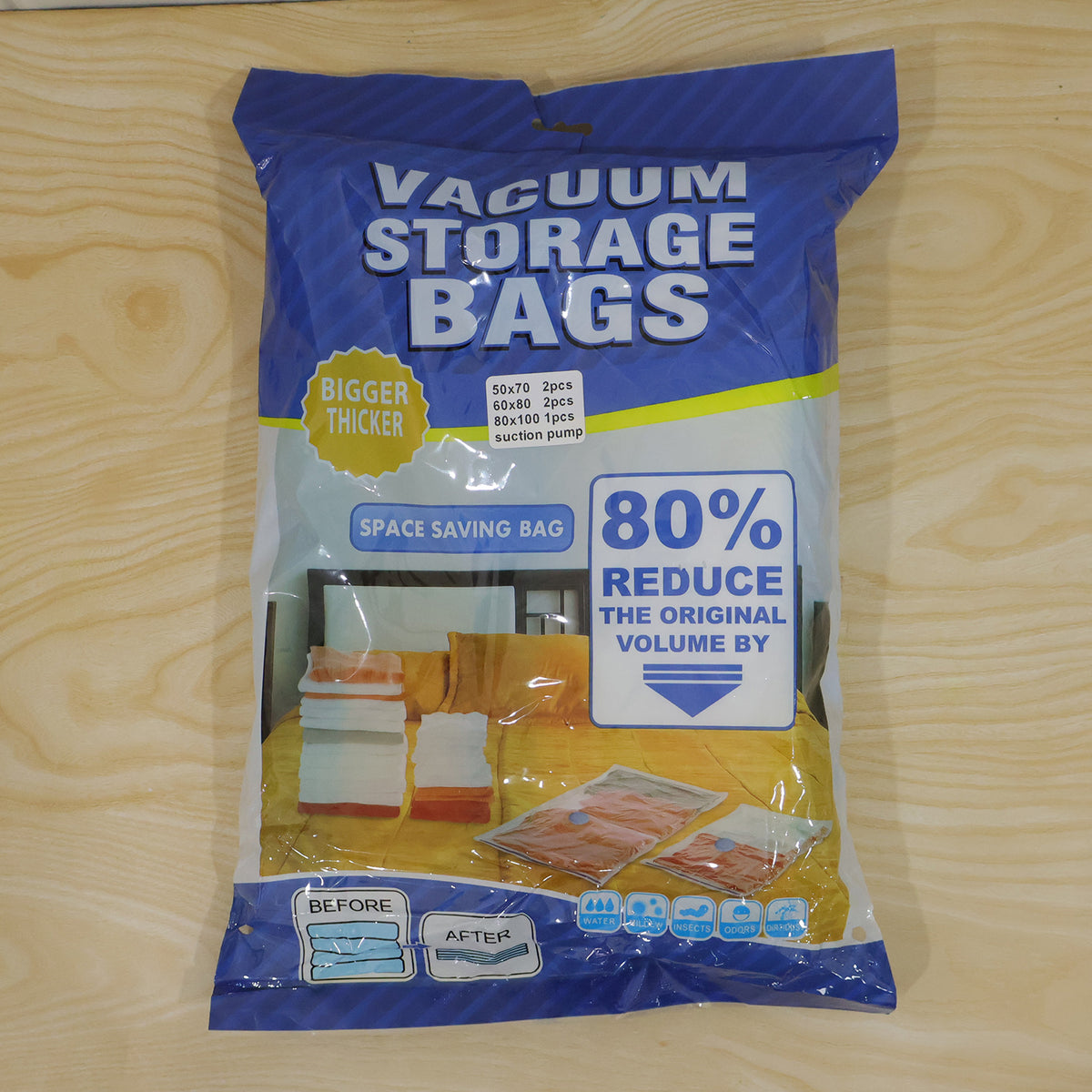 Vacuum Storage Bags with Suction Pump & Shirt clips - Vacuum Bags - Big Capacity Vacuum Seal Bags for Travel Clothes Blankets Pillows, Compression Bags | Space Saver Vacuum Storage Bags (5 Pcs Set)